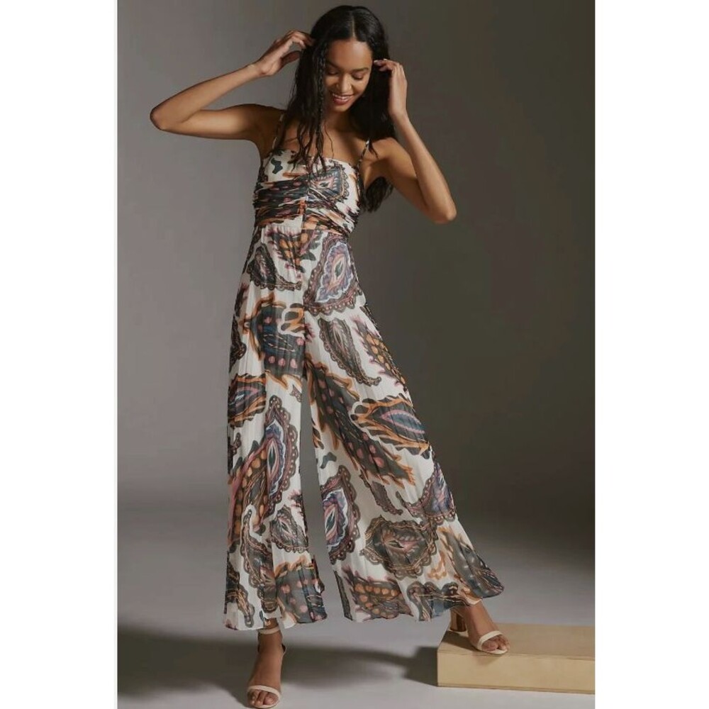 Anthropologie Ranna Gill Pleated Halter Jumpsuit Size L